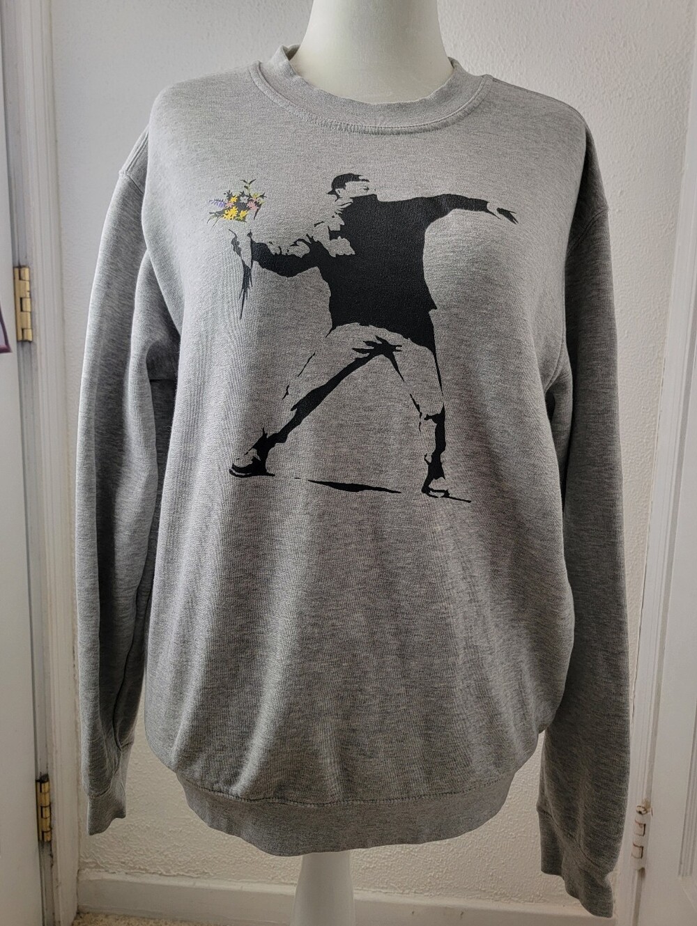 Banksy Flower Thrower Unisex Sweatshirt Rage, Love Is In The Air Graffiti, Large